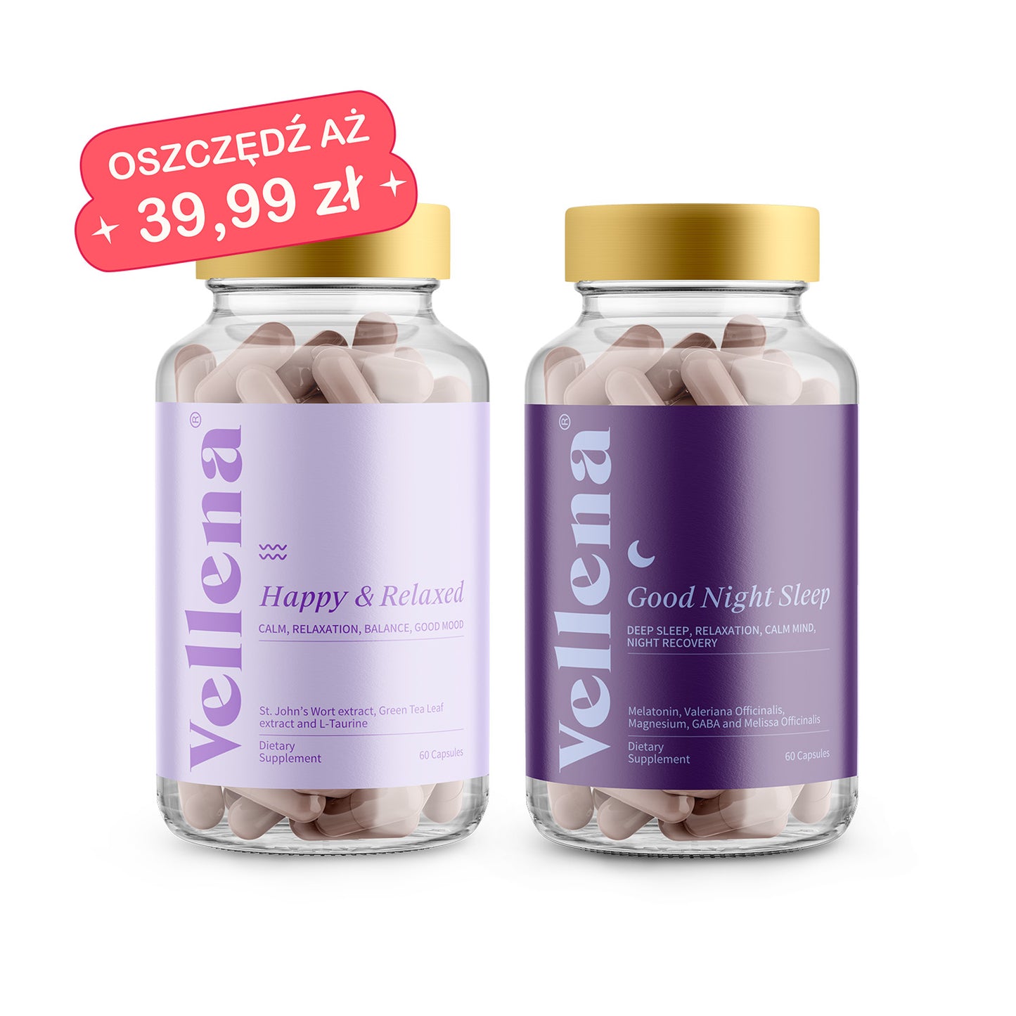 Dobry nastrój + Spokojny sen | Kapsułki 2-MIX | Vellena