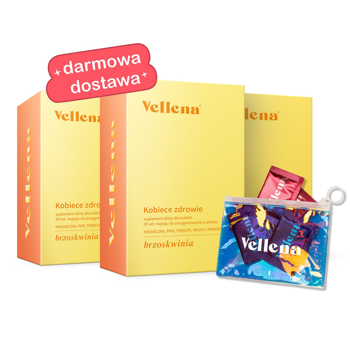 Kobiece zdrowie | Napój 3-PACK + torba GRATIS | Brzoskwinia | Vellena