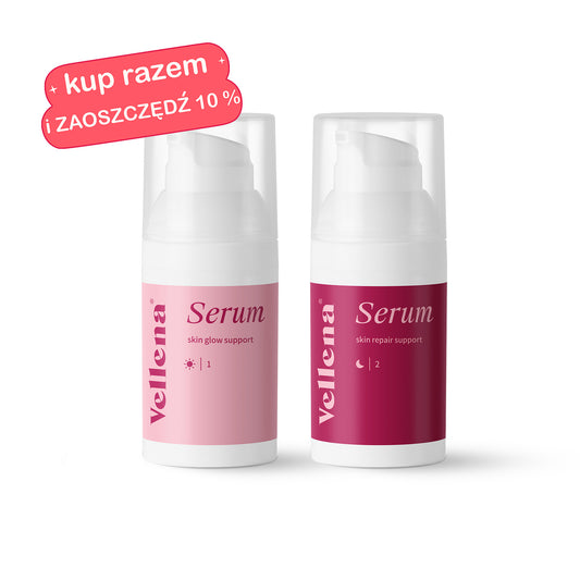 Duet rozjaśniający i odnawiający skórę | Serum Glow + Serum Repair | Vellena
