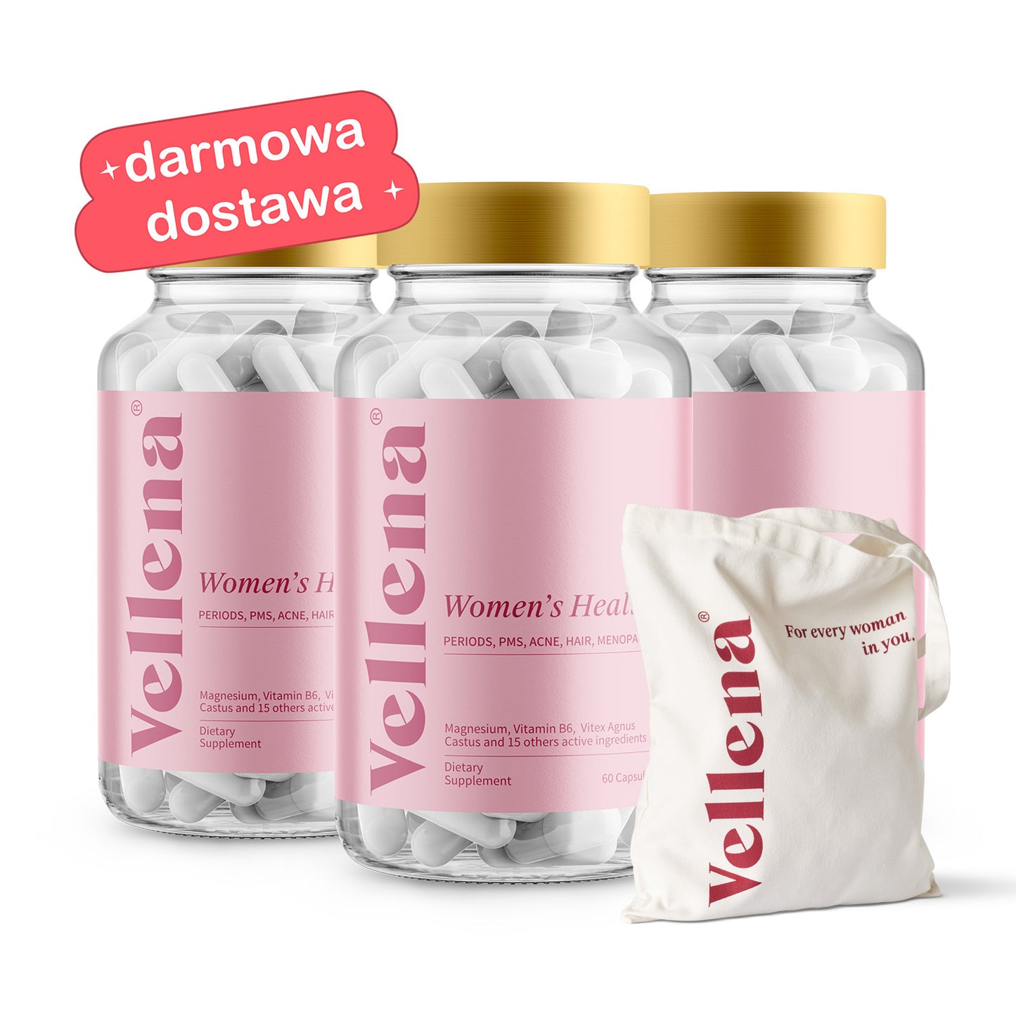 Kobiece zdrowie | Kapsułki 3-PACK + torba GRATIS | Vellena